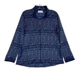 Stan Herman Long Sleeve Full Zip Fleece Sweater Jacket Blue Womens Medium